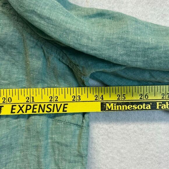 TAHARI Women’s Linen Button Front Tunic Top 2X Teal Green Long Sleeve Blouse - Picture 7 of 13